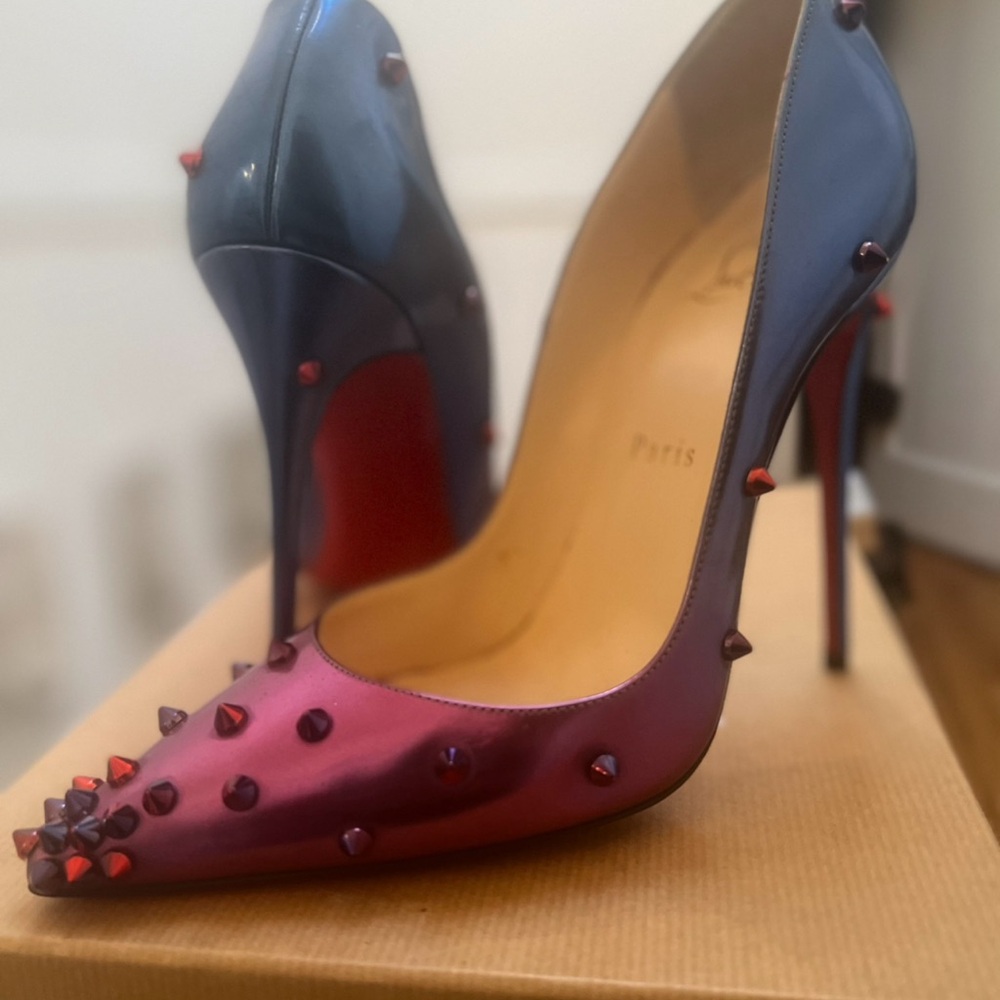 Christian Louboutin Ombré Dregaspiked Stilleto Heels - Blue and Purple with Red